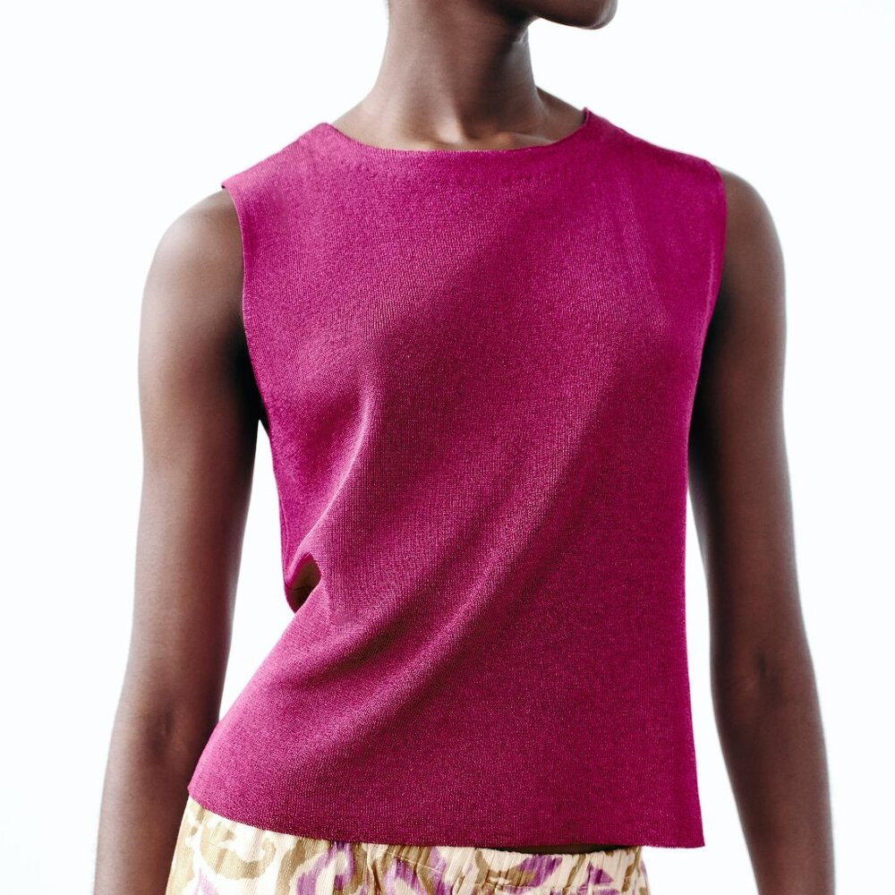 NWT ZARA PLAIN KNIT TOP WITH METALLIC THREAD